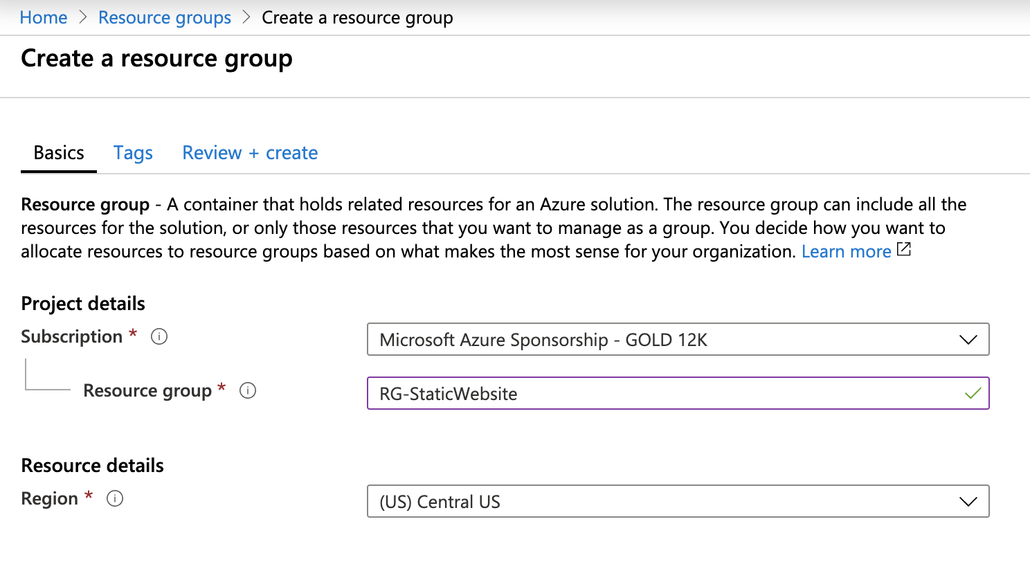 Create a Resource Group
