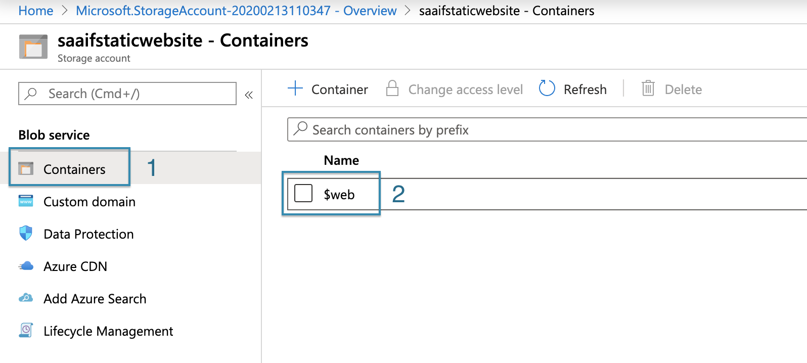Opening Azure $Web Container
