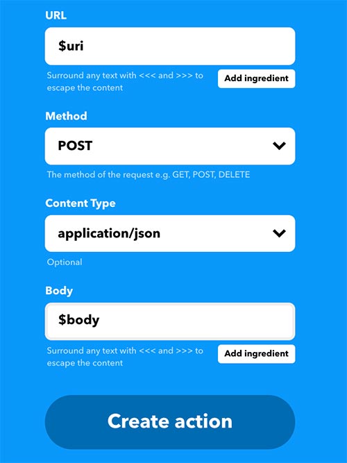 IFTTT Configure Webhook