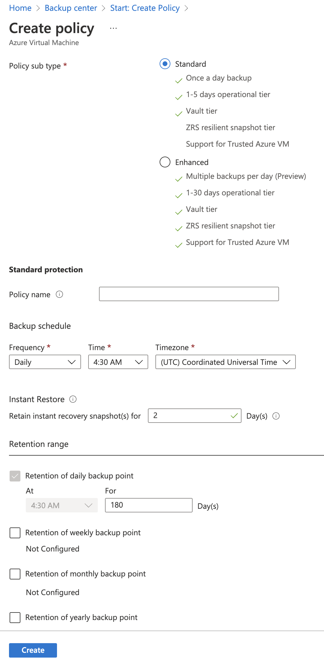 Azure Backup Policy Configuration